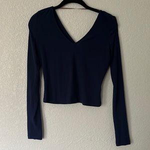 Royal Blue Long Sleeve Ribbed Crop Top